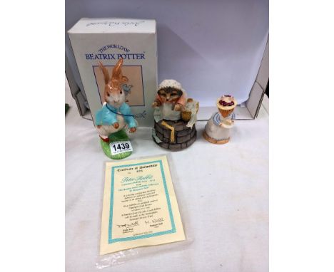 A boxed Limited Edition Peter Rabbit Centenary Bobbin, a Mrs Tiggy-Winkle music box and a Brambly Hedge Mrs Apples 