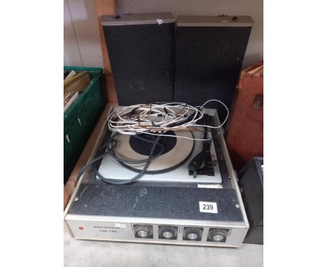 A Marconiphone stereo record player (2 speakers combine to make lockable lid, model 4025) COLLECT ONLY