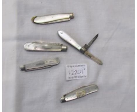 5 silver bladed Mother of Pearl penknives 