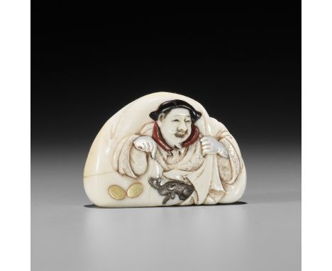 HOKOKU: A SHIBAYAMA-INLAID IVORY NETSUKE DEPICTING DAIKOKUBy Hokoku, signed Hokoku 峯谷 Japan, Tokyo, Meiji period (1868-1912)T