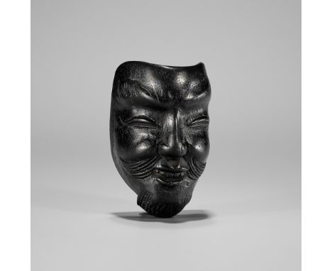 OKATOMO: A VERY RARE EBONY WOOD MASK NETSUKE OF AN OLD MAN (JO)By Yamaguchi Okatomo, signed Okatomo 岡友Japan, Kyoto, late 18th