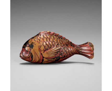 A RARE AND LARGE NEGORO LACQUER NETSUKE OF A SEA BREAMUnsignedJapan, 18th century, Edo period (1615-1868)The sea bream (tai) 