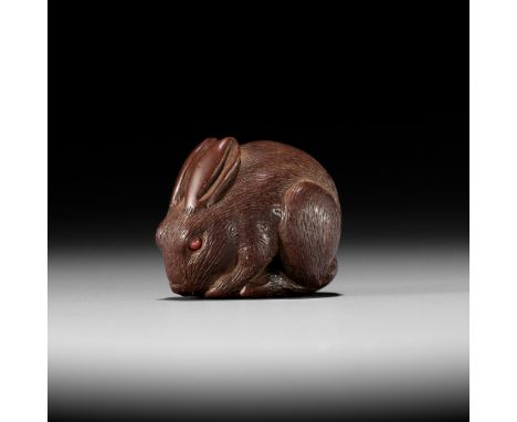 KOKEI: A FINE AND RARE WOOD NETSUKE OF A HAREBy Kokei, signed Kokei 虎溪Japan, Kuwana, Ise Province, 19th century, Edo period (