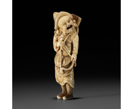 A POWERFUL TALL IVORY NETSUKE OF A TARTAR ARCHERUnsignedJapan, 18th century, Edo period (1615-1868)Published: Sagemonoya (202