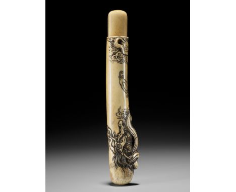 A POWERFUL STAG ANTLER KISERUZUTSU DEPICTING A RAIN DRAGONUnsignedJapan, Tokyo, Asakusa district, late 19th centuryOf muso-zu