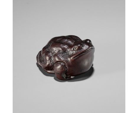 MINKO: A DARK WOOD NETSUKE OF A FAT TOADMinko lineage, signed Minko 珉江 with kakihanJapan, Tsu, early 19th century, Edo period