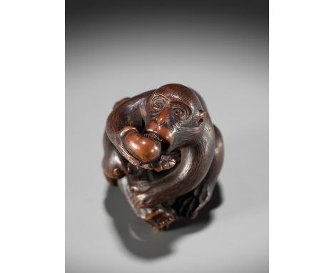 MASANAO: A FINE WOOD NETSUKE OF TWO MONKEYSBy a member of the Masanao family, signed Masanao 正直Japan, Yamada, Ise Province, c