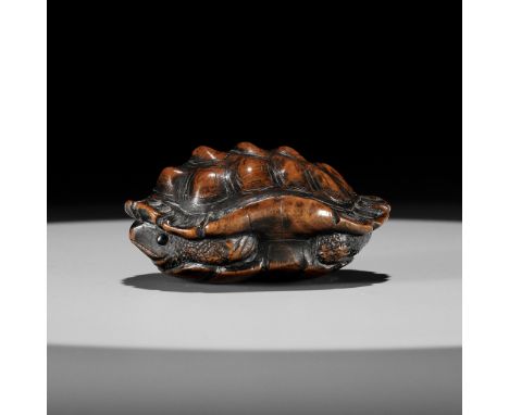 TOYOMASA: A SUPERB WOOD NETSUKE OF A TORTOISEBy Naito Toyomasa (1773-1857), signed Toyomasa 豊昌Japan, Sasayama, Tanba Province