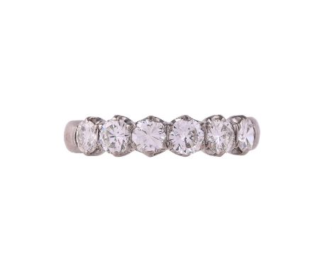 
	
		A DIAMOND SIX STONE RING
		The brilliant cut diamonds in claw settings, approximately 1.32 carats total, the shank stamp