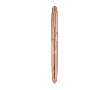 
	
		PARKER, 51, PRESIDENTIAL 
		A 9 CARAT GOLD FOUNTAIN PEN 
		LONDON 1958
		Cap and Barrel: With Wavy Line 9 carat gold cap