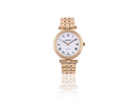 
	
		GENEVE 
		A LADY'S GOLD COLOURED BRACELET WATCH
		Movement: Cal. ETA 978.002, quartz, 6 jewels
		Case: Gold coloured cas