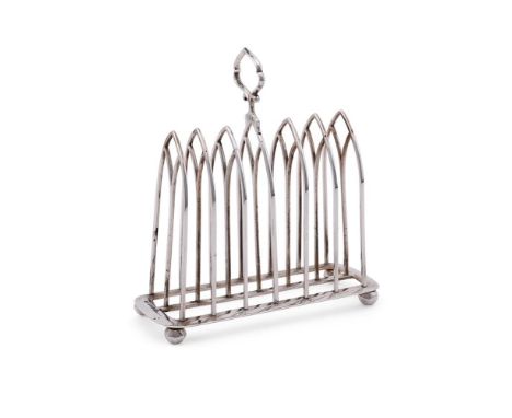 
	
		A VICTORIAN SILVER SIX DIVISION TOAST RACK
		MAKER'S MARK JG, BIRMINGHAM 1846
		With a loop handle, engraved J.H.B and o