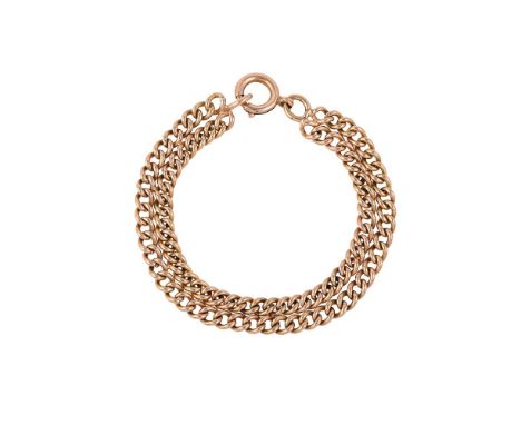 
	
		A TWO ROW CURB-LINK BRACELET
		The two rows of curb links to a ring bolt clasp, the fastening loop with French poinçons
