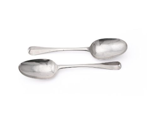 
	
		A PAIR OF QUEEN ANNE SILVER HANOVERIAN PATTERN DESSERT SPOONS
		ANDREW ARCHER, LONDON 1713
		Engraved C over I.W
		18.5c
