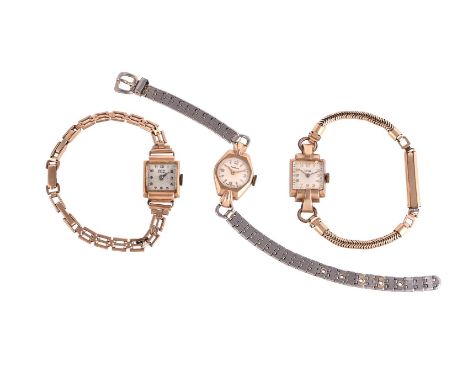 
	
		THREE LADY'S WRIST WATCHES
		To include: Ancre, a lady's gold bracelet watch, manual wind movement, gold coloured case s