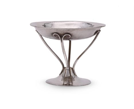
	
		AN EDWARDIAN SILVER PEDESTAL BOWL
		MAKER'S MARK A.B.J, BIRMINGHAM 1907
		The hammered body embossed with a perched owl 