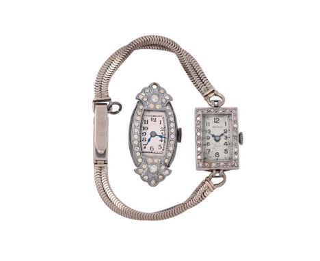 
	
		BENSON
		A PRECIOUS WHITE METAL AND DIAMOND COCKTAIL WATCH
		Movement: Manual wind
		Case: Precious white metal case, di