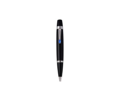 
	
		MONTBLANC, BOHÉME BLEU
		A BALLPOINT PEN 
		Cap and Barrel: With black barrel, chrome trim and clip with blue stone acce