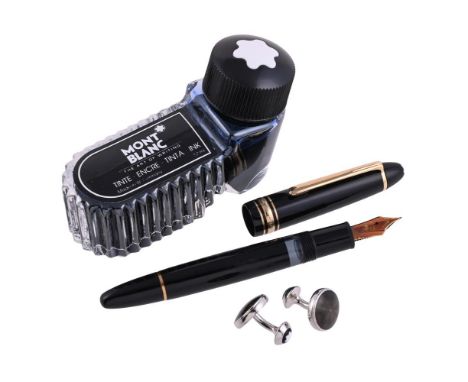 
	
		MONTBLANC, MEISTERSTUCK, 146 
		A BLACK FOUNTAIN PEN 
		Cap and Barrel: With black resin cap and barrel, gilt clip and c