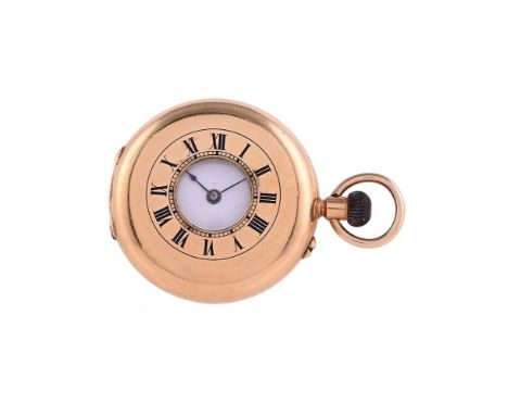 
	
		UNSIGNED 
		A GOLD COLOURED KEYLESS WIND HALF HUNTER FOB WATCH, NO. 37896
		Movement: Cylinder movement, domed three arm