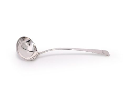 
	
		A GEORGE III SILVER OLD ENGLISH PATTERN SOUP LADLE
		MAKER'S MARK OBSCURED, LONDON 1801
		Engraved J.B
		33cm (13in) lon