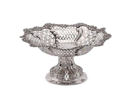 
	
		A VICTORIAN SILVER PIERCED PEDESTAL BOWL
		ROBERT HARPER, LONDON 1881
		The border chased with flowers, the body pierced