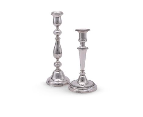 
	
		A SILVER CANDLESTICK 
		JOSEPH GLOSTER LTD., BIRMINGHAM 1956
		With a circular sconce, baluster capital and stem, to a c