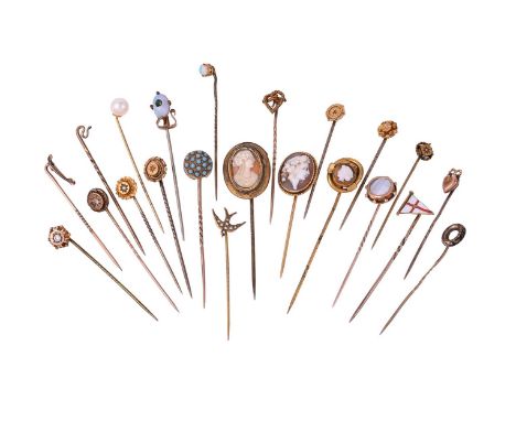 
	
		Y&nbsp;A COLLECTION OF LATE 19TH CENTURY AND LATER STICK PINS
		To include a shell cameo stick pin carved with the profi