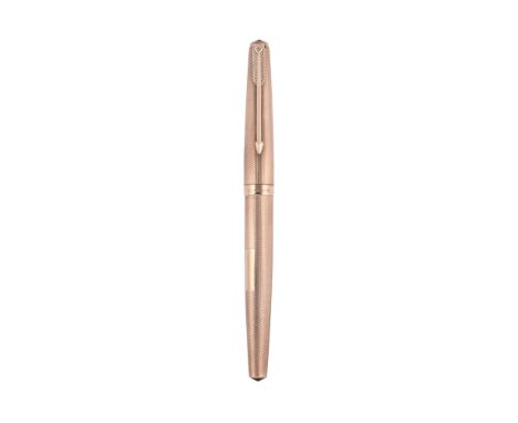 
	
		PARKER, 65 
		A 9 CARAT GOLD FOUNTAIN PEN 
		LONDON 1968
		Cap and Barrel: With fine barley 9 carat gold cap and barrel,