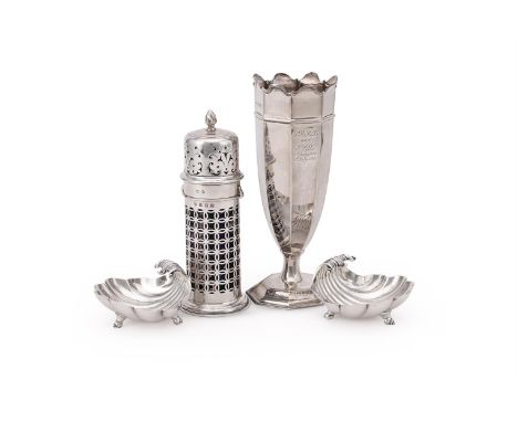 
	
		A COLLECTION OF SILVER ITEMS
		To include: a late Victorian cylindrical castor by Haseler Brothers, Birmingham 1899, wit