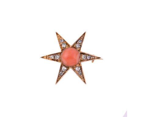 
	
		Y&nbsp;A VICTORIAN CORAL AND ROSE CUT DIAMOND STAR BROOCH 
		CIRCA 1880
		The six pointed gold star with rose cut diamon