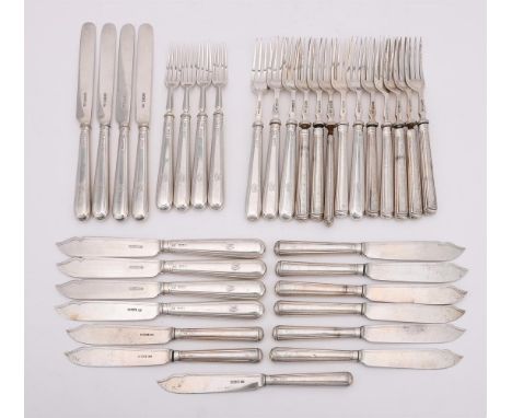 
	
		A SET OF FOUR SILVER FRUIT FORKS, DESSERT FORKS, DESSERT KNIVES AND FISH KNIVES
		HARRISON BROTHERS &amp; HOWSON, SHEFFI