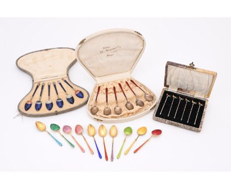 
	
		A COLLECTION OF SILVER AND ENAMELLED ITEMS
		To include: a cased set of six silver and enamel coffee spoons, sponsor's m