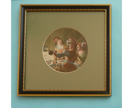 The original watercolour design for an unpublished pot lid named The Carousal, overmounted and framed, the reverse affixed wi