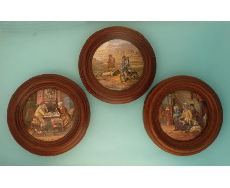 A Pair (252) Hide and Seek (255) and The Sportsman (259) each framed (3) (potlid  pot lid  prattware) 