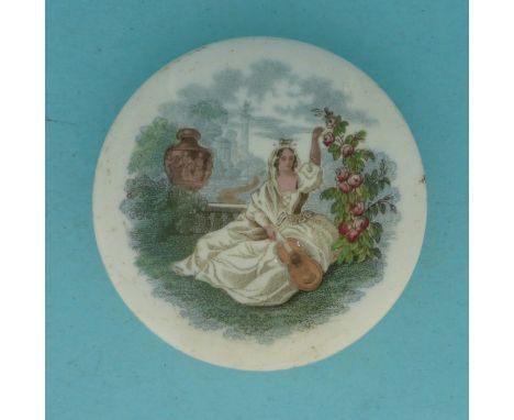 Lady with Guitar (107) small (potlid  pot lid  prattware) 