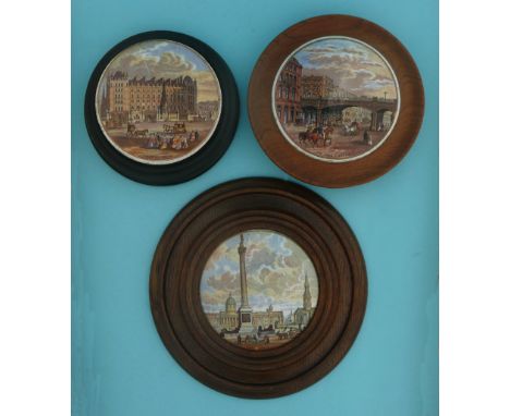 Trafalgar Square (201) Holborn Viaduct (202) and Charing Cross (193) each framed (3) (potlid  pot lid  prattware) 