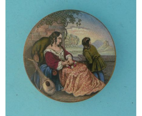 Lady, Boy and Mandolin (109) (potlid  pot lid  prattware) 