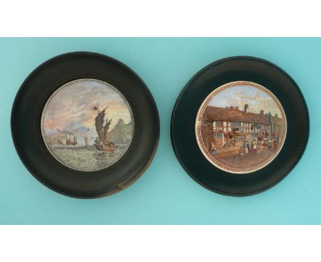 The Ning Po River (222) and Shakespeare’s Birthplace, Exterior (227) both framed (2) (potlid  pot lid  prattware) 