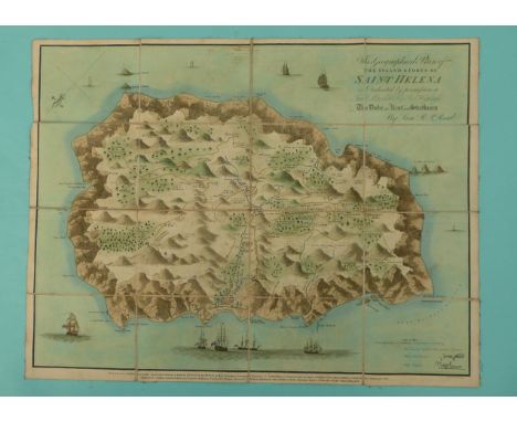 Napoleon Bonaparte: a rare folding hand coloured map of ‘The Island &amp; Fort of St Helena’ by Lieut R.P. Read engraved by R