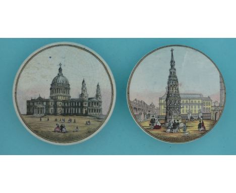 St Paul’s Cathedral (192A) and Eleanor Cross (194) (2) (potlid  pot lid  prattware) 