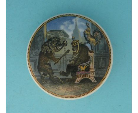 Bear, Lion and Cock (19) (potlid  pot lid  prattware) 