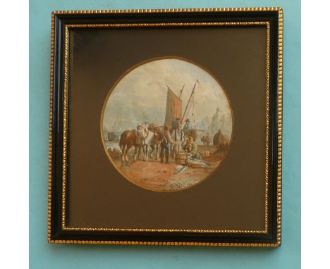 The original watercolour design by Jesse Austin: Landing the Catch (55) overmounted and framed, the reverse affixed with a re
