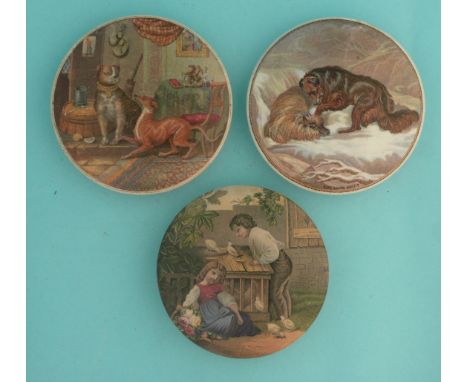 Contrast (266) The Snow Drift (276) and Feeding the Chickens (267) (3) (potlid  pot lid  prattware) 