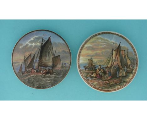 Hauling in the Trawl (53) and Examining the Nets (54) (2) (potlid  pot lid  prattware) 