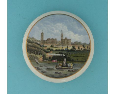 Osborne House (182) medium, gold lined border (potlid  pot lid  prattware) 