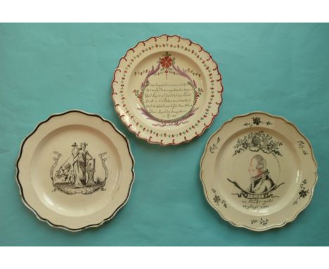 William V of Orange: a creamware plate the moulded border of wavy outline Dutch decorated in colours with inscription and dat