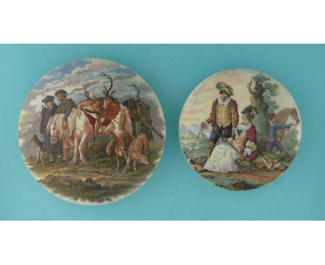 Chief’s Return from Deer Stalking (248) and Fair Sportswoman (250) (2) (potlid  pot lid  prattware) 