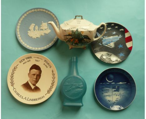 American Interest: eighteen various ceramic pieces, some defective also a plate for Lindberg’s 1927 flight and five space fli