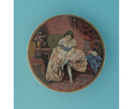 Lady Fastening Shoe (110) (potlid  pot lid  prattware) 